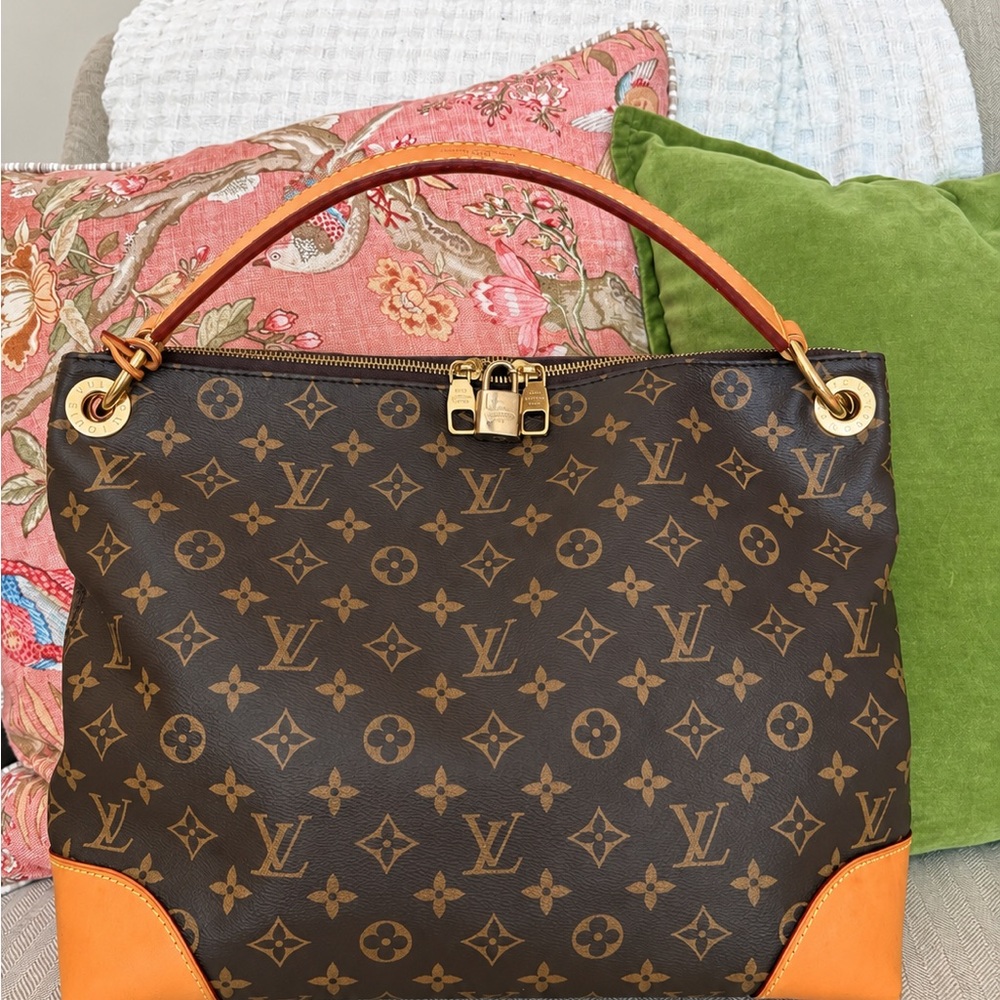Louis Vuitton Monogram Canvas Shoulder Bag with Tan Trim